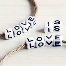 100/1000pcs/Pack White Background Black Letter Beads, 6mm Acrylic Square English Letter Beads, DIY Jewelry Making Supplies, Decorative Accessories | Overflowing Beads | Durable Bead Material For Jewelry Making