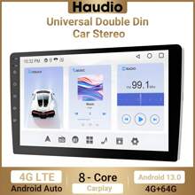 Haudio 4+64G Double Din 10.1 Inch 8 Core Auto Car Stereo Radio 1280P With Wireless Carplay Android Auto , Compatible With Android 13, GPS Navigation/HD Backup Camera/Bluetooth 5.0/FM SWC Car Audio Receiver