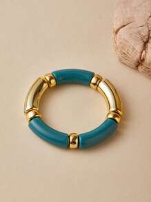 ORNAPEADIA 1 件波西米亚豹纹纯色树脂弹性手链，适合女士日常穿着和派对、礼物 - 圓形 - 查看 26