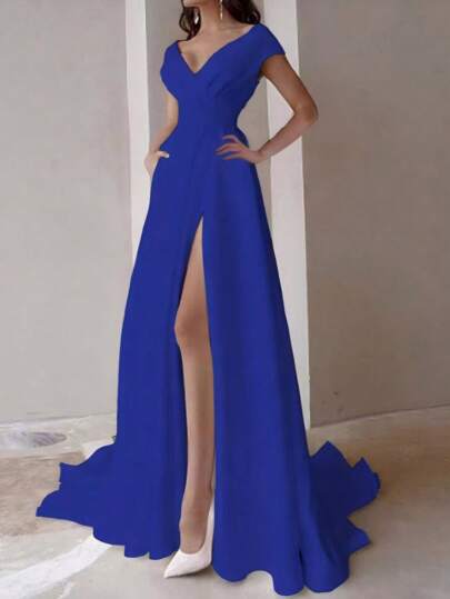 Vestido elegante sin mangas con cuello en V y volantes, vestidos de fiesta elegantes, blusas elegantes dama, vestidos de noche elegantes, vestido largo sexy sin espalda.