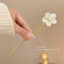 1 Peça Palito de Cabelo com Flor de Hibisco, Borla e Pérola Falsa em Estilo Chinês, Acessório de Cabelo para Hanfu/Qipao, Acessórios de Cabelo, Presilha, Coque, Acessório de Coque, Prendedor de Cabelo, Acessórios de Cabelo com Pérola, Material Escolar