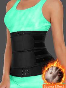 1pc Women's Waist Trainer Belt, Made Of Polyamide & Stretch Knit Fabric, Hand Wash, Stretches Body Shaping, Weight Loss, Long Torso Fat Burning Belt, For Workout & Exercise - Black - View 2