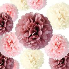 16pcs Paper Dusty Rose Pink Tissue Pom Poms Flowers For Bridal Shower, Birthday, Engagement, Bachelorettes, Valentine Decorations, Pink Party Decorations