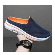 Men's Breathable Knit Mule Slippers | Soft Non-Slip Sole For Indoor & Outdoor Use - Màu xanh hải quân - Xem 2