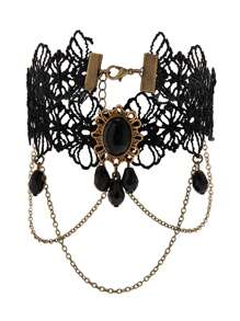 1 pièce Chaîne de bras gothique vintage en dentelle, bracelet multicouche à pompons en forme de larme, convient pour le port quotidien des femmes, les robes de bal de danse