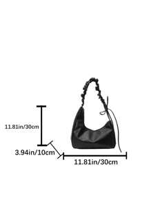 1pc Retro Solid Color Elegant Draped Asymmetric Shoulder Bag, Suitable For Women Daily Use & Gift - Black - View 7