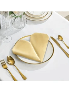 1/2/6pcs White & Champagne Solid Satin Napkins, Suitable For Daily Use, Festivals, Parties And Celebrations - Champagne - View 1