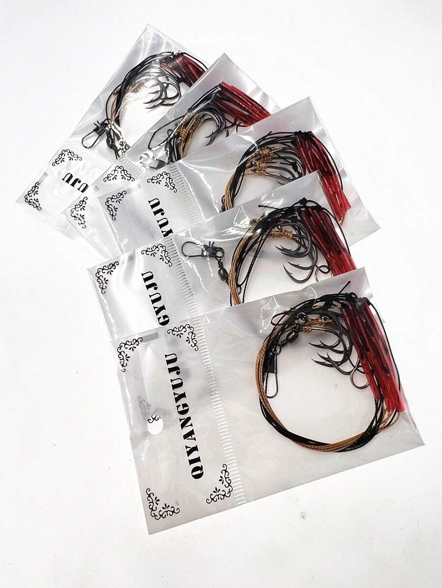 5 Packs Ise-Nism Heavy Duty Fishing Line With 5 Hooks, Anti-Tangle Fishing Rig With Barbs, Fishing Tackle Accessories - Black and White - View 1