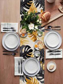 1pc Modern Leaf Pattern Linen Table Runner For Seasonal Holidays Like Halloween And Day Of The Dead. Suitable For Dressing Table Scarves, Table Protection, Family Gathering, Holiday Decoration, Home Decor, Gifts, Party Decor