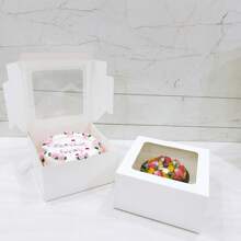 5 bucăți cutii albe pentru tort 10x10x5 inci, cutii de panificație cu fereastră transparentă pentru tort, plăcintă, desert, prăjitură, ziua de naștere, petrecere, nuntă - alb - Vizualizare 9