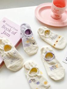 4/5pairs Women's Cherry & Strawberry & Flower Print White Thin Ankle Socks Invisible Socks Suitable For Daily Wear - Multicolor - View 11