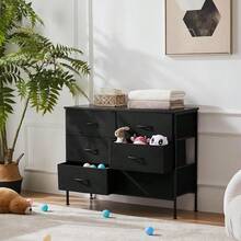 Soporte de TV para recámara, Centro de Entretenimiento con 5 Unidades organizadoras de Almacenamiento de Tela, Mesa de Consola Multimedia con televisión Abierta de 45 Pulgadas para Sala de - Negro - Ver 7