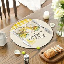 4pcs/6pcs/8pcs/Set Yellow Lemon Theme Placemats, 14 Inch Round Spring/Summer Holiday Table Mats Suitable For Party, Kitchen, Dining Room Decor