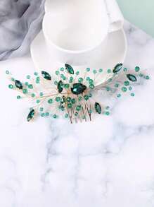 1pc Women's Handmade Green Glass Crystal Hair Comb Headpiece, Bridal, Wedding, Festival, Party Combs For Hair Side Comb, School Stuff, College