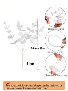 1 件人造桉树茎花束白色仿丝桉树叶，带 4 个分支，真实触感叶茎，适用于花瓶婚礼家居派对装饰桌面中心装饰 DIY 插花、情人节、礼物、生日毕业典礼、假植物 - 白色 - 查看 2