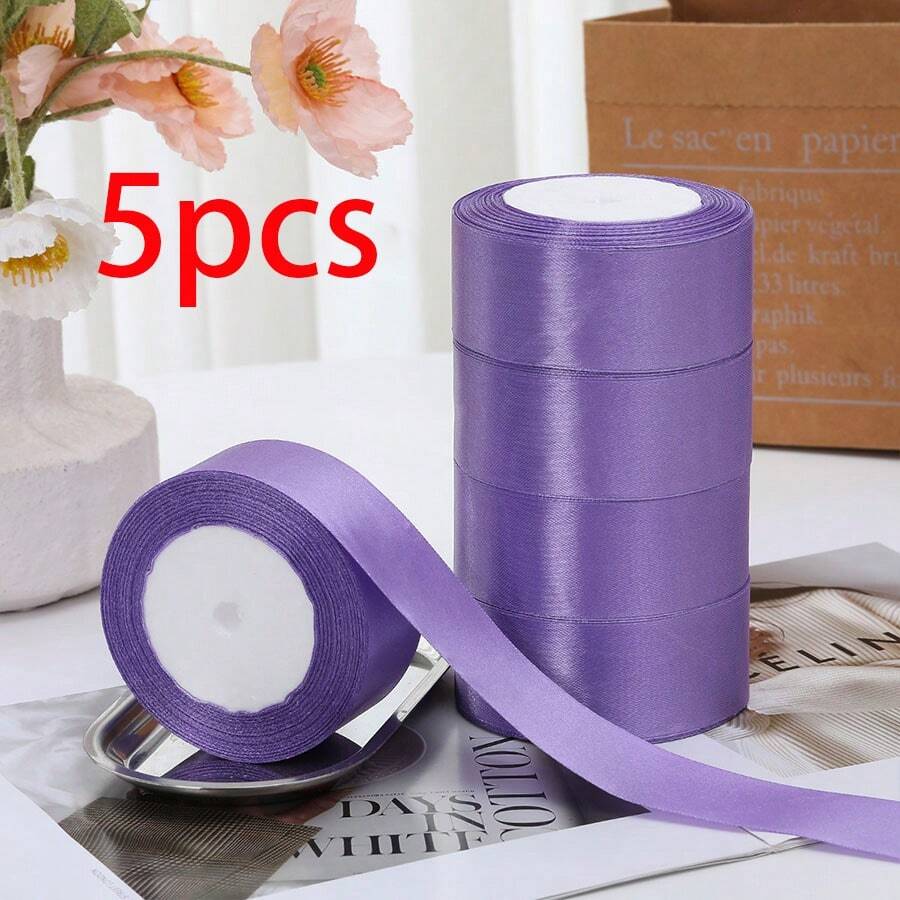 5 件 4 厘米宽丝带缎带蝴蝶结发饰，适用于 DIY 蛋糕烘焙、手工玫瑰花材料、生日派对、彩色丝带、婚礼装饰、礼品包装、婚礼派对、万圣节装饰、秋季装饰、橙色万圣节装饰、新年伴娘派对礼物 - 淡紫色 - 查看 1