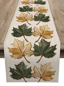 1pc Modern Leaf Pattern Linen Table Runner For Seasonal Holidays Like Halloween And Day Of The Dead. Suitable For Dressing Table Scarves, Table Protection, Family Gathering, Holiday Decoration, Home Decor, Gifts, Party Decor