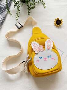 1pc Nylon Zipper Closure Korean Children'S Bag Girls Messenger Bag Fashionable Princess Girl Baby Cute Bunny Chest Bag, Comfortable And Adjustable Shoulder Straps, Versatile And Not Picky, Suitable For Outdoor, Play, Commuting, School Use, A Perfect Gift For Girls - Cartoon Chest Bag - View 5