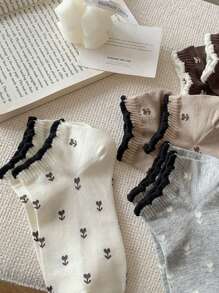 2/5 Paar Damen süße Blumen- und Schleifen-Muster Knöchelsocken, geeignet für den täglichen Gebrauch und Ausflüge, zufällige Farben - Verschiedenfarbig - Übersicht 11