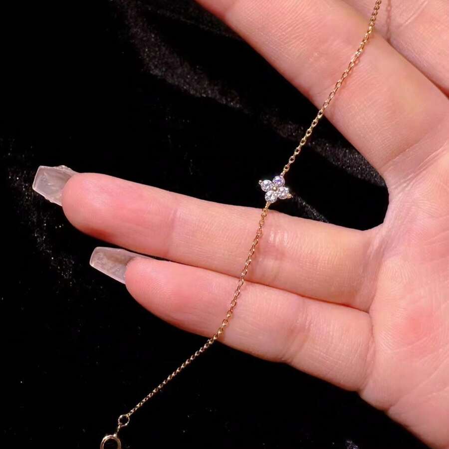 1pc S925 Sterling Silver Clover Crystal Decorated Bracelet, Suitable For Women's Daily Wear - XY-281 - View 1