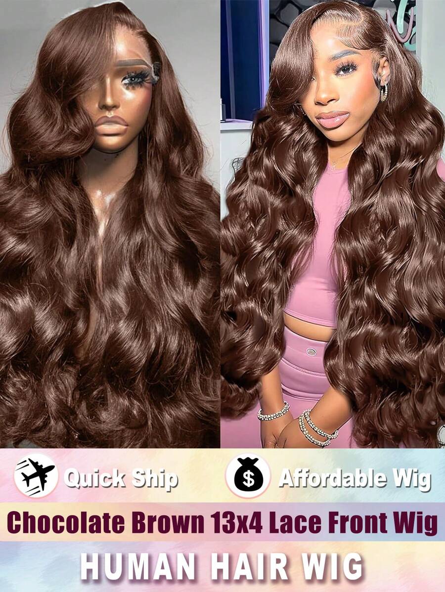 13x4 Lace Front Body Wave Transparent HD Lace Brown Bob Wigs For Women 150% Density Chocolate Brown Body Wave Bob Wig Human Hair Pre Plucked 4# Colored Bob Wig Human Hair