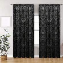 2pcs Skull Print Art Deco Curtains Enhance The Home Style And Are Suitable For Artistic Home Window Decoration In Living Room, Bedroom, Shower Room, Balcony