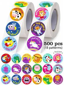 500 Sheets/Roll Cartoon Animal Stickers For Stationery, Scrapbooking, Teacher's Encouragement, Gifts, Cards, Festive Decor, DIY Labels, Waterproof PVC Stickers