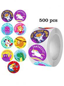 500 Sheets/Roll Cartoon Animal Stickers For Stationery, Scrapbooking, Teacher's Encouragement, Gifts, Cards, Festive Decor, DIY Labels, Waterproof PVC Stickers