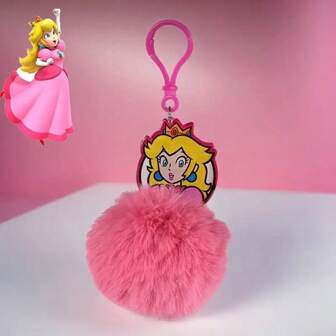 Super Mario 1 pieza Llavero de peluche de Super Mario, Llavero de metal con personaje de dibujos animados de Super Mario, Dije con pompón de tema de anime, Colgante de pompón esponjoso apto para todas las llaves y decoración de automóviles, regalo ideal para fans de Super Mario, apto para Navidad y cumpleaños