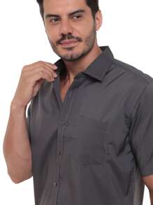 Rand paul Men's Slim Fit Short Sleeve Plain Dress Shirt With Pocket - 深灰色 - 查看 8