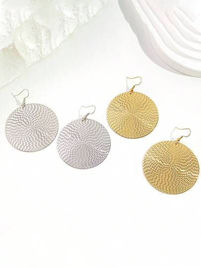 Pendientes de aro redondos chapados en metal exagerados, pendientes de disco elegantes vintage, comercio exterior transfronterizo