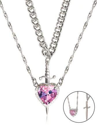 1 pieza El cazador creativo del corazón y espada Collar de clavícula de verano con colgante en forma de corazón y espada de color dorado y plateado como regalo de joyería romántica para el Día de San Valentín y la boda para mujeres - 2 piezas de accesorios de moda