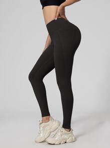 2 peças leggings esportivas femininas com bolso lateral, calças de ioga de cintura alta para treino