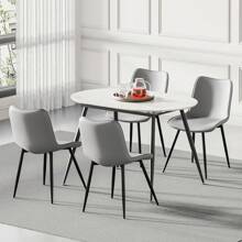 Dining Table And Chairs Set 4, Extendable Dining Table And 4 Upholstered Chairs, Marble Effect Table And Chairs For Living Room, Dining Room Set - Grey - View 10