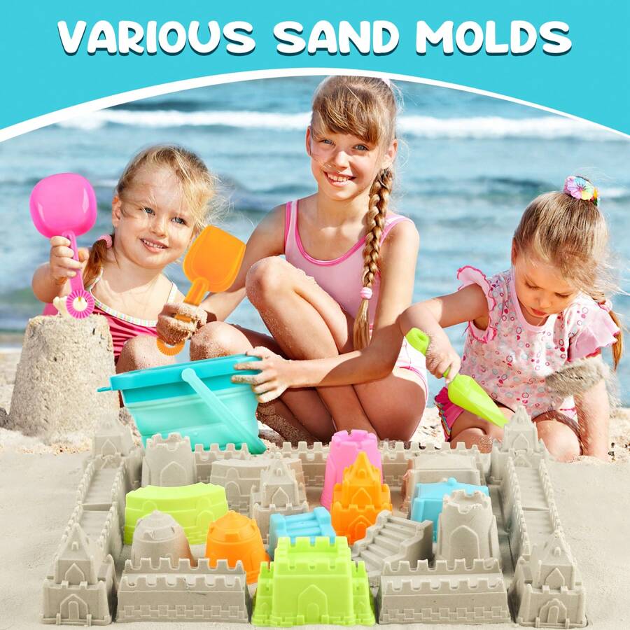 Children's Beach Toy Set 28 Pieces Sand Bucket And Shovel Beach Set Children, Playing Sand Toys With Shovel And Sea Animal Soft Molds, Outdoor Toys For Toddlers Over 3 Years Old