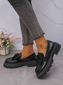 Giày lười đế dày chống trượt, gót trung bình, thắt nơ, kiểu dáng mới năm 2026, giày casual thoải mái ngoài trời, thời trang và tôn dáng, phù hợp cho sinh viên. - màu đen - Xem 4