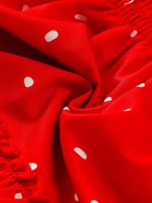 女宝宝休闲方领泡泡袖迷你连衣裙，适合春夏派对的礼物 - 紅色 - 查看 7