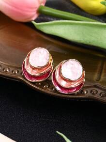 1 paire de boucles d'oreilles élégantes pour femmes, à plusieurs couches, de couleurs romantiques violet et rose. Mode pour un port quotidien, sorties, fêtes, cadeau pour la fête des mères