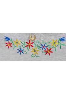 Women's Straight Dress With Embroidered Flower Creeper Design - Grey - View 3