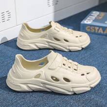 Men's Hollow Breathable Anti-Slip Soft Sandals, Versatile Beach Shoes, Slip-On Casual Perforated Shoes, Fashionable Design, Suitable For Daily Use, Parties, Beach, Streets, Simple & Lightweight, Comfort Office Work Shoes - Khaki - View 3