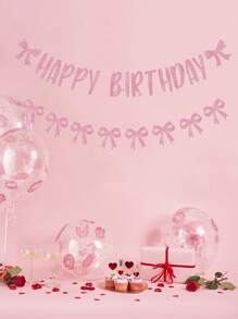 1 Set Pink Bow Glitter Happy Birthday Banner, Girls Party Backdrop Decoration DIY Pennant - Pink - View 2