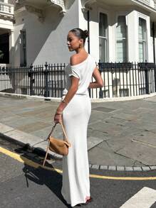 Sexy Beach Holiday Dress Semi-Sheer Sleeveless Sexy And Elegant Versatile Short-Sleeved Long Two Pieces Set Vacation Outfits Women Fashion Sexy Street Style Plain Semi-Sheer ,Club Outfits Women Sexy,Summer Outfits For Women Sexy Knit Cut Out Two Pieces Swimsuit Cover Up 2025 Summer Women Bell Sleeve Waist Tie-Up Top Long Skirt Set Club Beach Dress - White - View 7