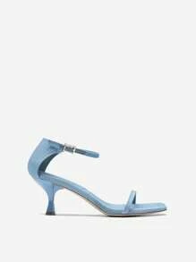 Women Kitten Heels Low Heeled Sandals Fashion Square Open Toe  Ankle Strap Party Prom Dress Shoes - Màu xanh lam - Xem 5