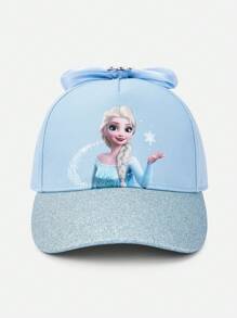 Balabala Girls' Elsa Embroidered Cap - Light Blue Sparkling Hat With Bow For Children