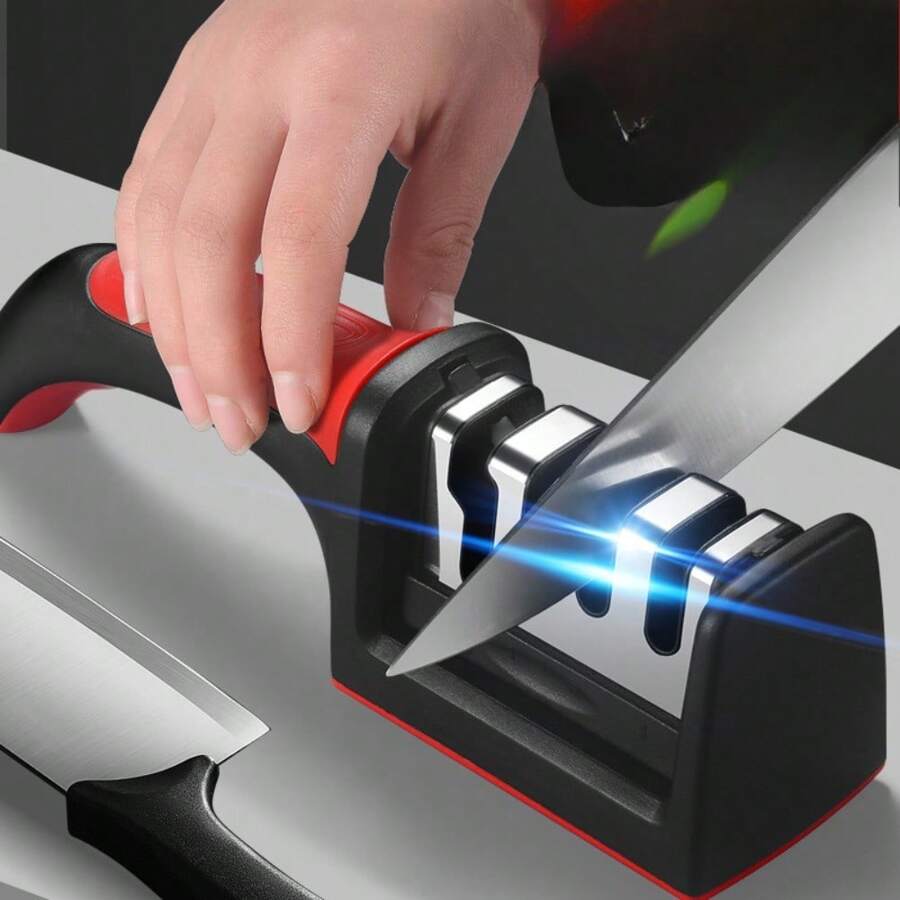 Four-Stage Professional Knife Sharpener - Diamond / Ceramic Rod, Safety Design, Quick Recovery Of Knife Edge - 紅黑 - 查看 1