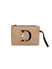 印有首字母和花环图案便携式零钱包、手拿钱包、便携式小包、适合送礼、旅行小包装、轻便储物袋、旅行洗衣拉链袋 - 非常适合旅行和度假派对、节日化妆包 - 送给朋友、家人或自己的完美礼物 - 旅行包，男女皆宜