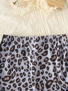 Set de 2 piezas de pijama sin mangas ajustado para niñas, top tipo tank con estampado lindo de gato y leopardo y shorts, conjunto de ropa de casa casual y cómoda para verano - Negro - Ver 5