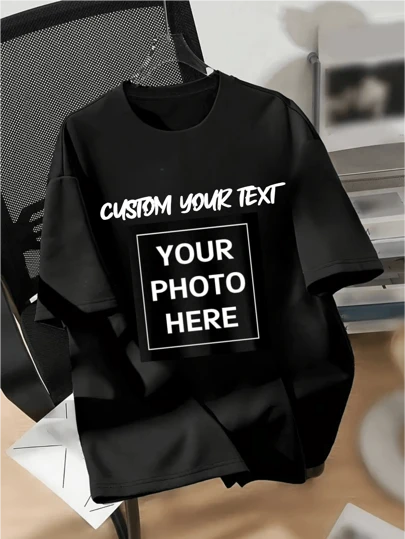 Plus Size Customized Text/Photo Men's T-Shirt (Up To 6XL): Muscle Fit Text/Photo Tees - Where Big Frames Meet Bigger Personalities,Multi-Occasion Applicability Such As Gym/Nightclub/Business Leisure, Etc.