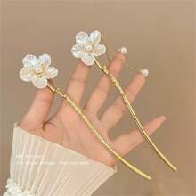 1 Peça Palito de Cabelo com Flor de Hibisco, Borla e Pérola Falsa em Estilo Chinês, Acessório de Cabelo para Hanfu/Qipao, Acessórios de Cabelo, Presilha, Coque, Acessório de Coque, Prendedor de Cabelo, Acessórios de Cabelo com Pérola, Material Escolar