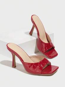 Women's Animal Print PU Leather Stiletto Heel Strap Mule Sandals, Open Toe Sexy Party Commute Wedding Red Sandals, Summer Breathable